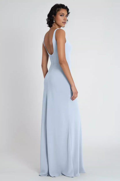 Square neckline off shoulder sleeveless backless and floor length Prom dress