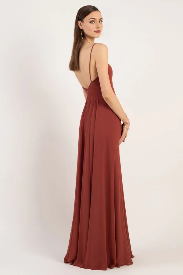 Square neckline sleeveless thin shoulder strap backless and floor length evening dress