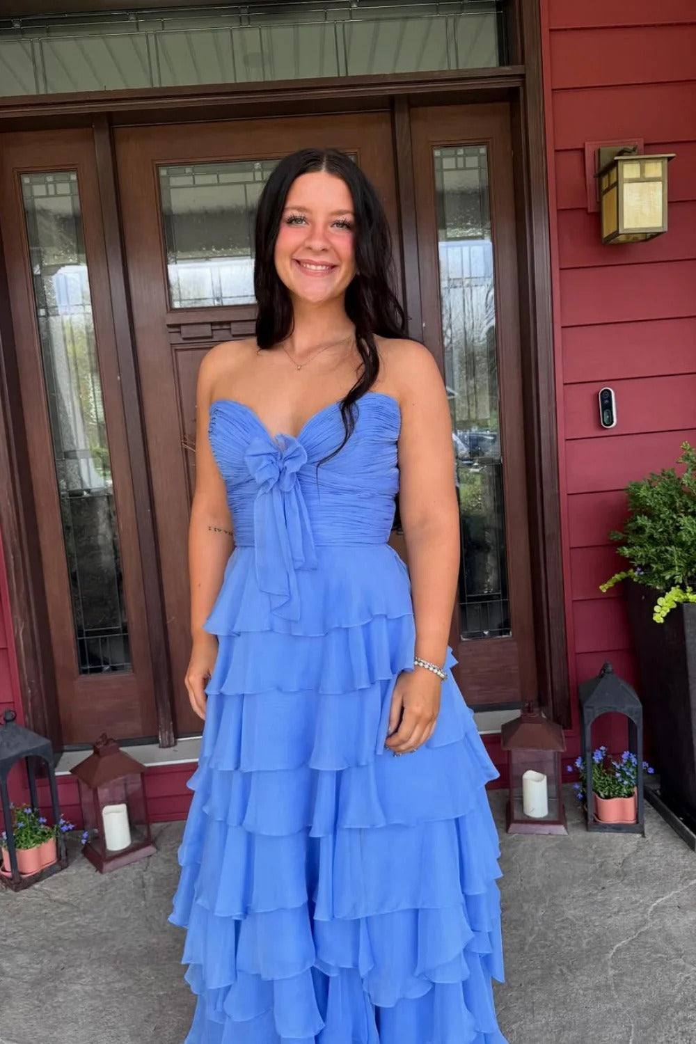 Strapless Sweetheart Prom Dress with Bow Detail & Tiered Skirt