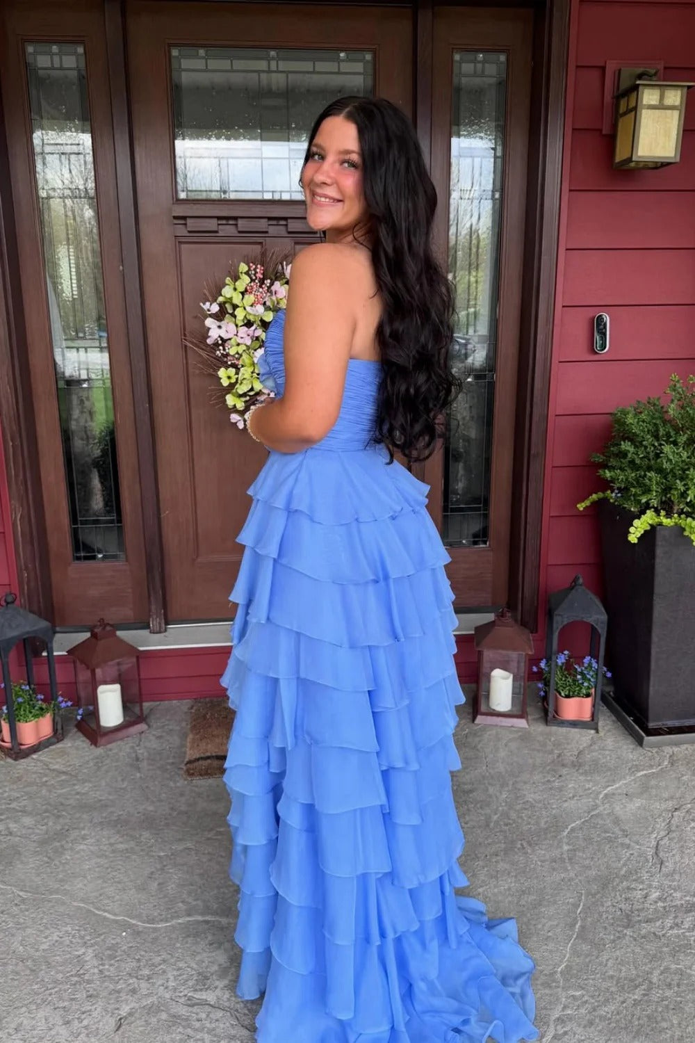 Strapless Sweetheart Prom Dress with Bow Detail & Tiered Skirt