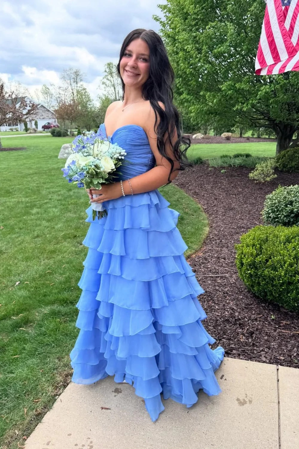 Strapless Sweetheart Prom Dress with Bow Detail & Tiered Skirt