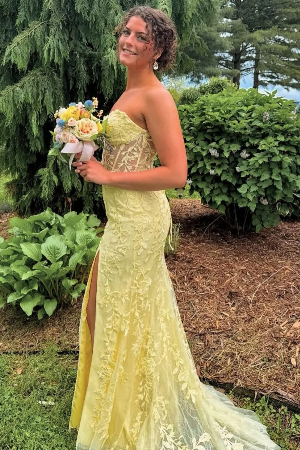 Strapless Sweetheart Prom Dress with Lace-Up Back & High Slit