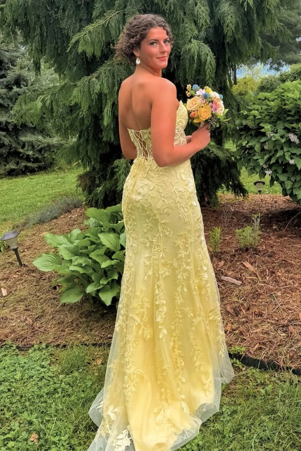 Strapless Sweetheart Prom Dress with Lace-Up Back & High Slit