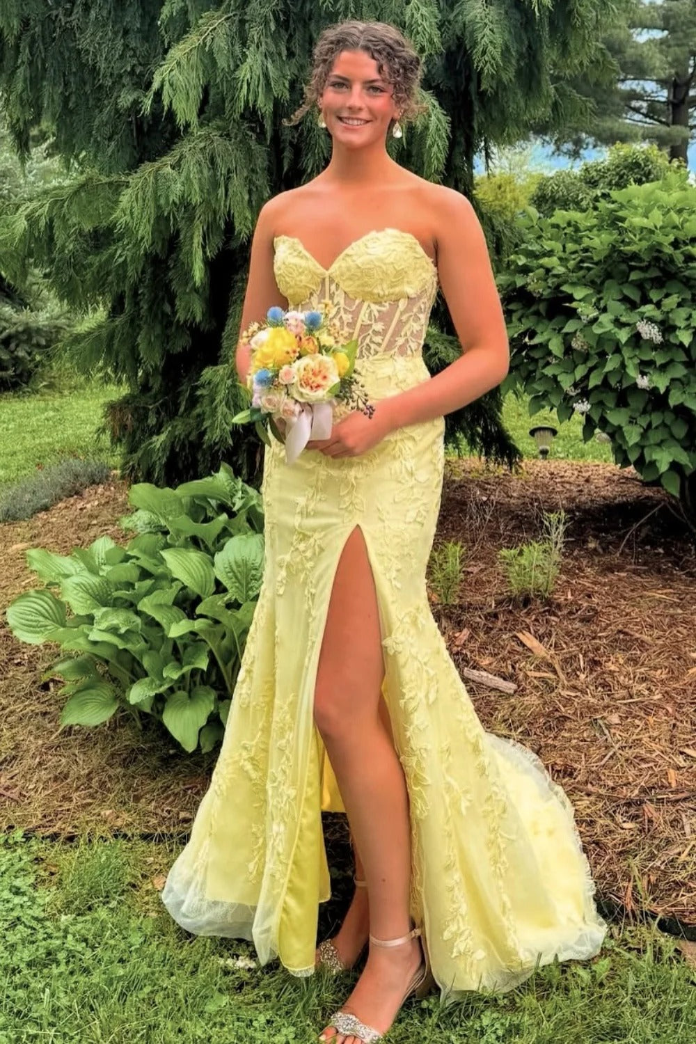 Strapless Sweetheart Prom Dress with Lace-Up Back & High Slit