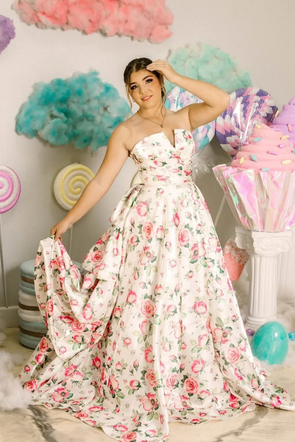 Strapless V-Neck Prom Dress with Tiered Ruffled Skirt & Lace-Up Back