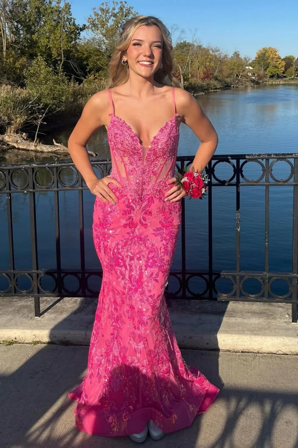 Strapless V-Neck Prom Dress with Tiered Ruffled Skirt & Lace-Up Back