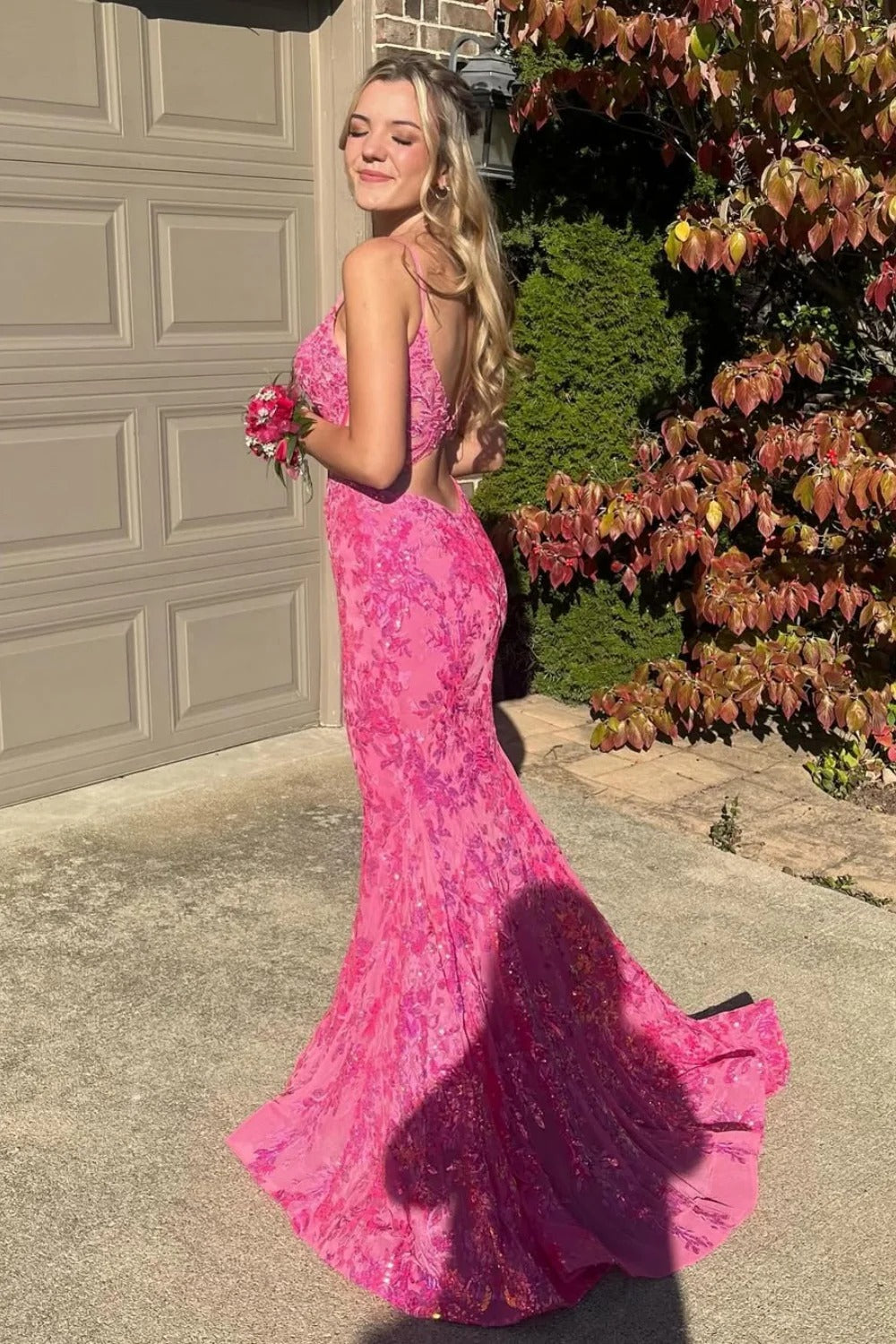 Strapless V-Neck Prom Dress with Tiered Ruffled Skirt & Lace-Up Back