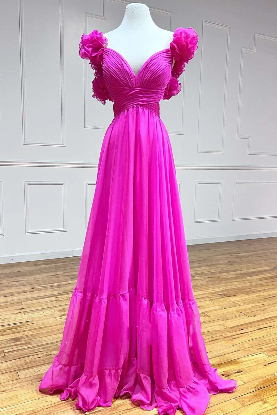 Striking A-Line Sweetheart Ruffled-Shoulder Lace-Up Floor-Length Prom Dress