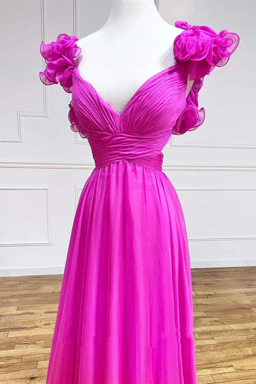Striking A-Line Sweetheart Ruffled-Shoulder Lace-Up Floor-Length Prom Dress