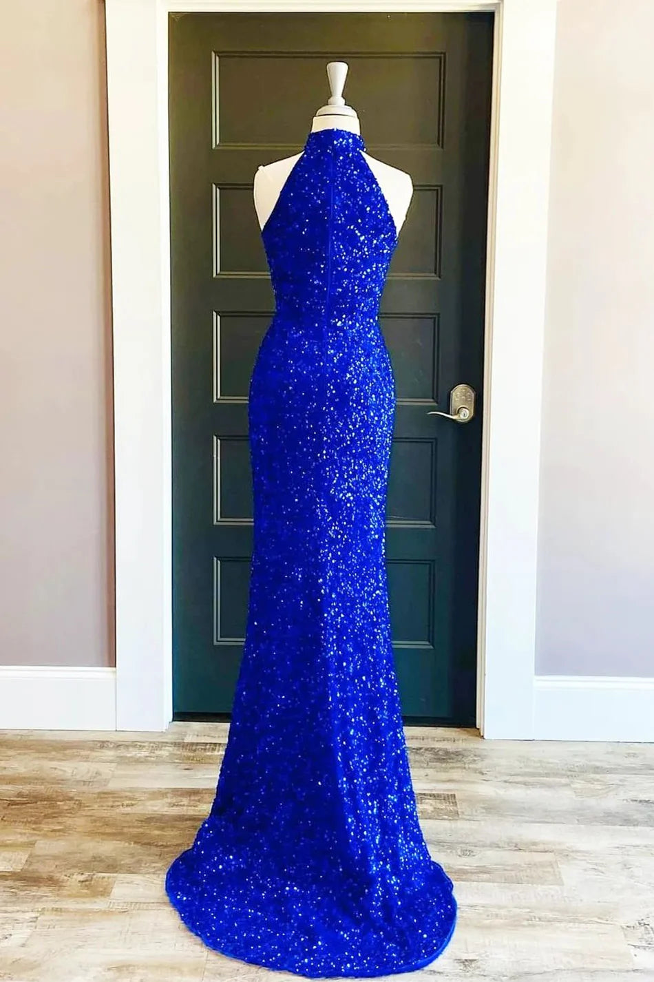 Stunning Mermaid High Neck Sleeveless Open Back Slit Floor Length Prom Dress