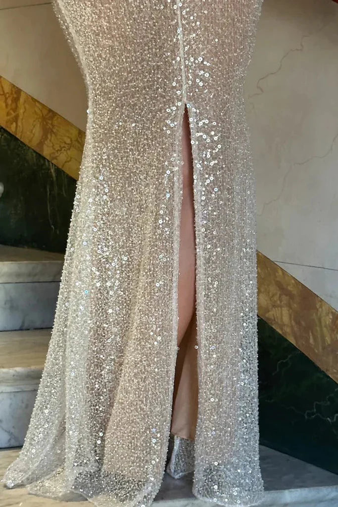 Stunning Prom Dress with Spaghetti Straps, Sequin Bodice and High Side Slit