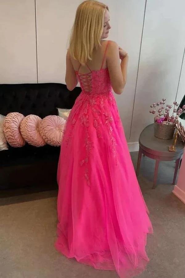 Teal Lace Beaded Tulle A-Line Prom Gown – V-Neck Rhinestone Waist Formal Ball Gown