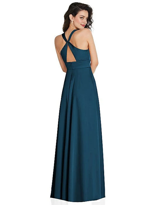Robe de soirée longue à col en V, épaules dénudées, sans manches, dos nu, fente latérale