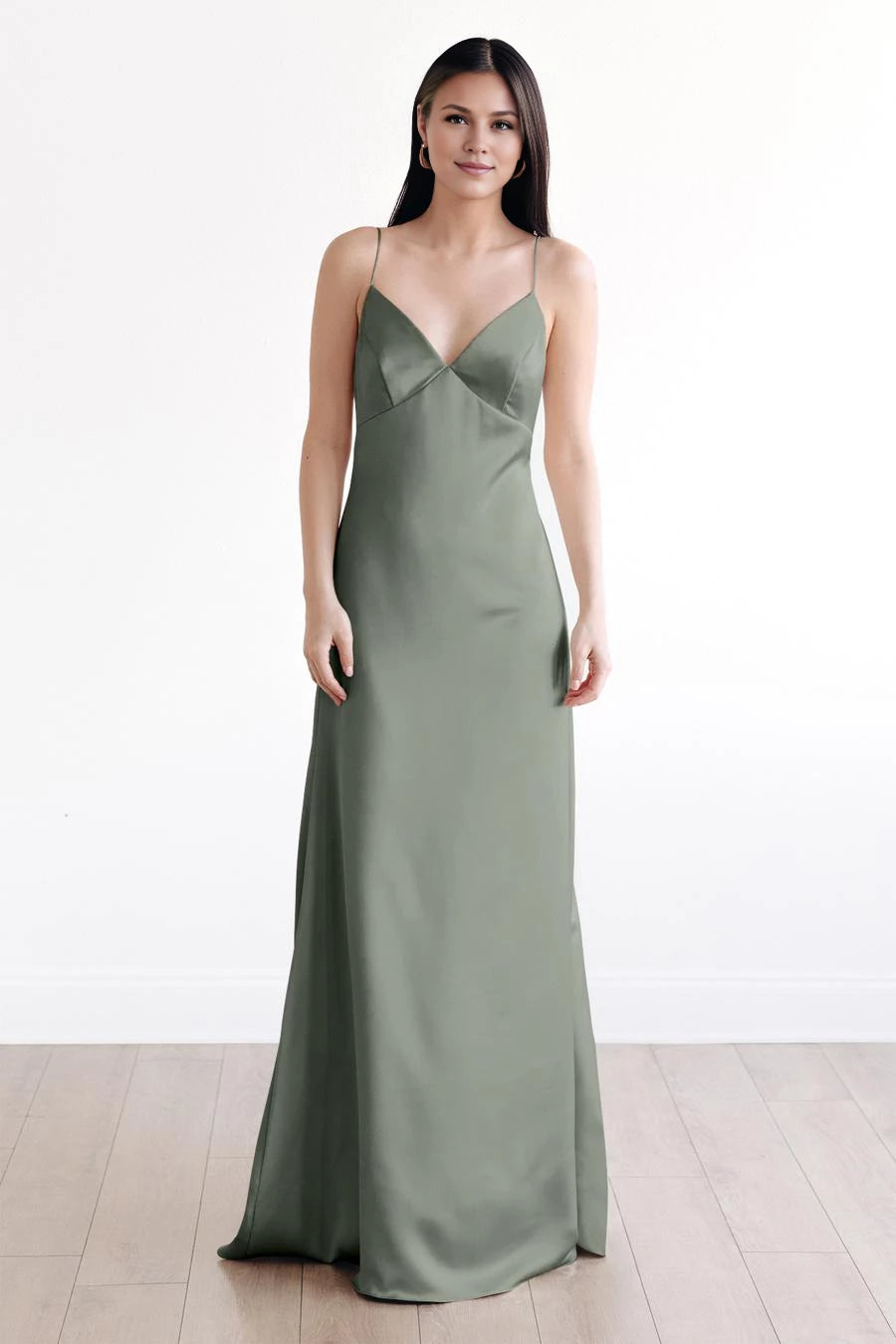V-neck sleeveless thin shoulder strap backless and floor length Prom dress