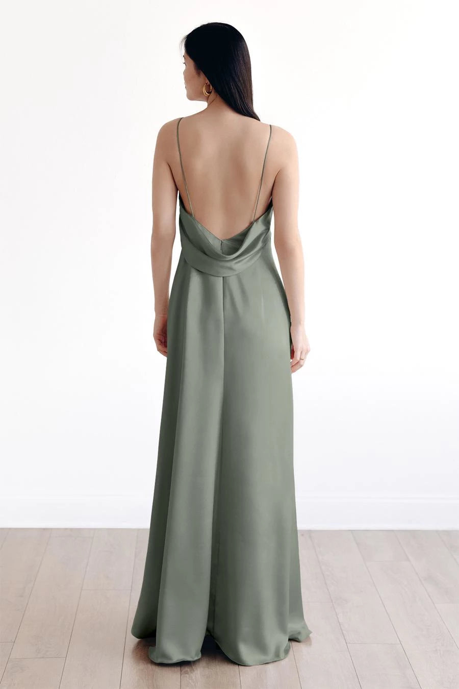 V-neck sleeveless thin shoulder strap backless and floor length Prom dress