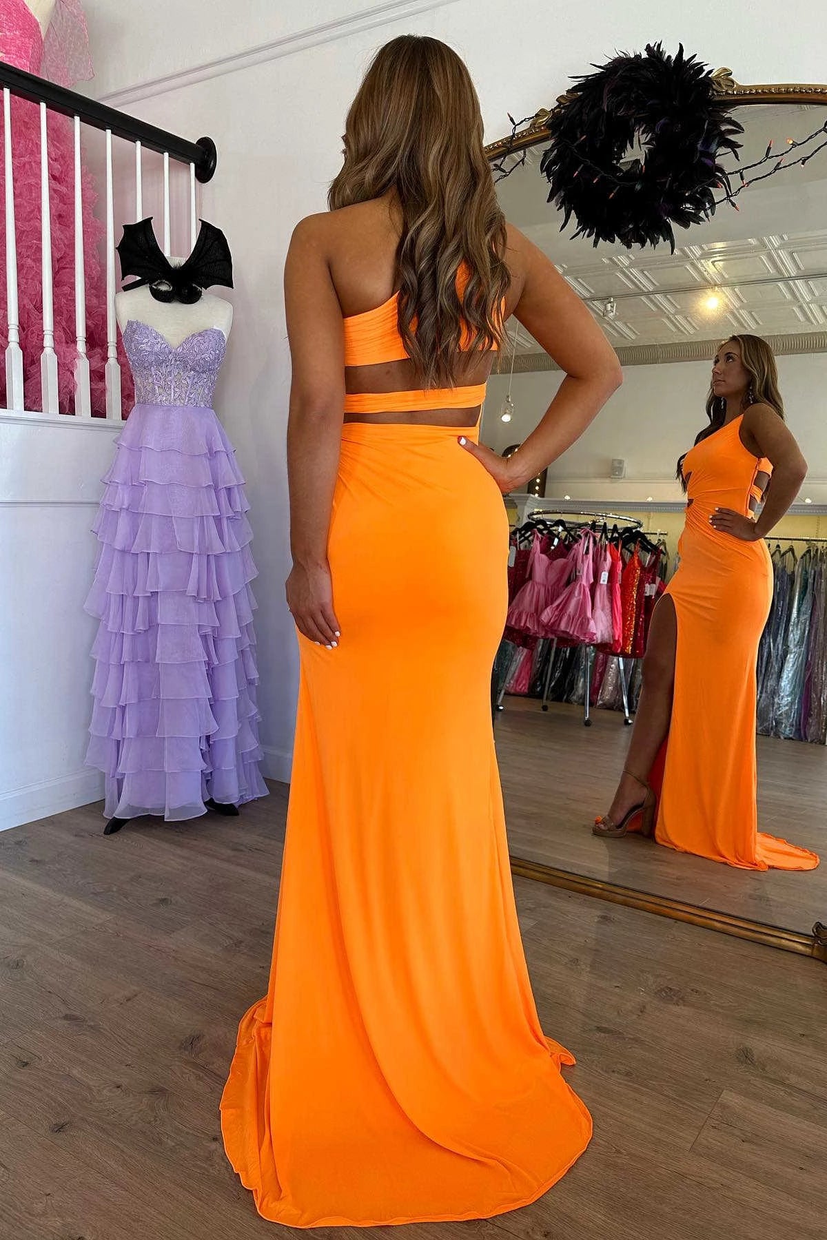 Vibrant Mermaid One-Shoulder Cutout High-Slit Floor-Length Prom Dress