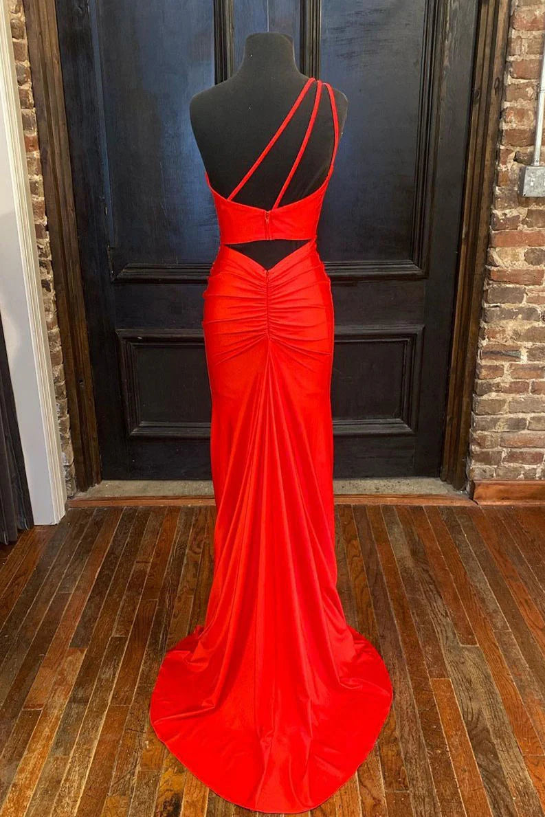 Vibrant Mermaid One Shoulder Sleeveless Open Back Slit Floor Length Prom Dress