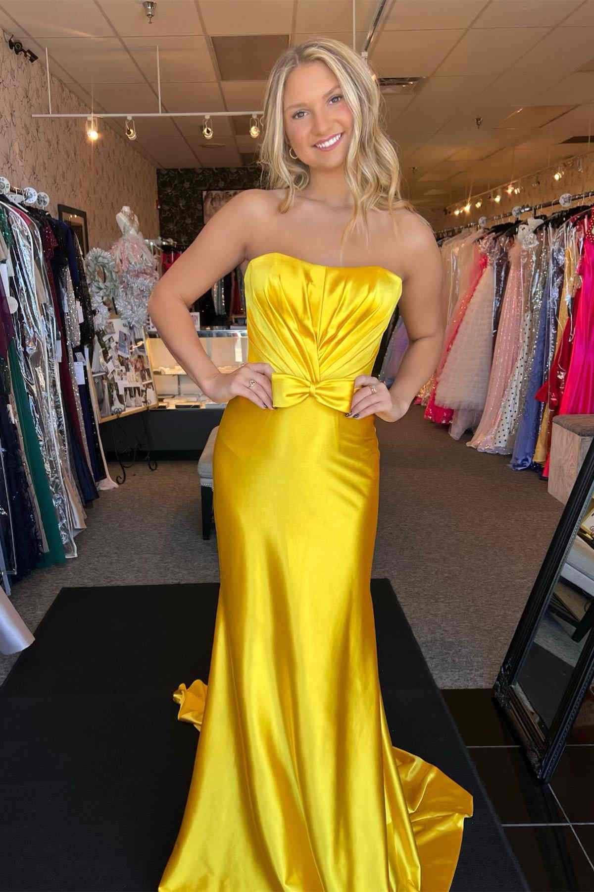 Vibrant Mermaid Strapless Sweetheart Bow-Detail Floor-Length Prom Dress