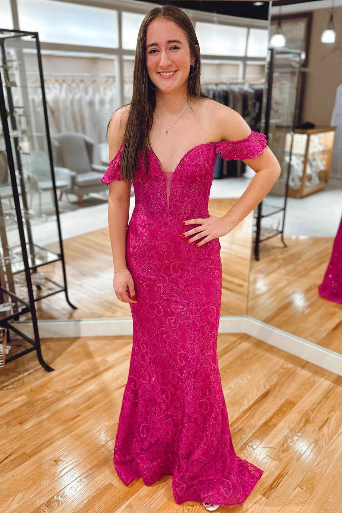 Vibrant Mermaid Sweetheart Off-Shoulder Lace-Appliqué Floor-Length Prom Dress