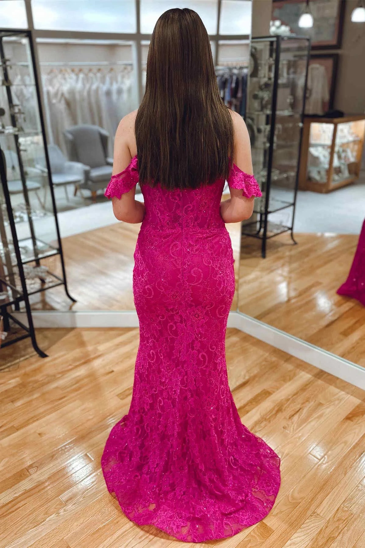 Vibrant Mermaid Sweetheart Off-Shoulder Lace-Appliqué Floor-Length Prom Dress