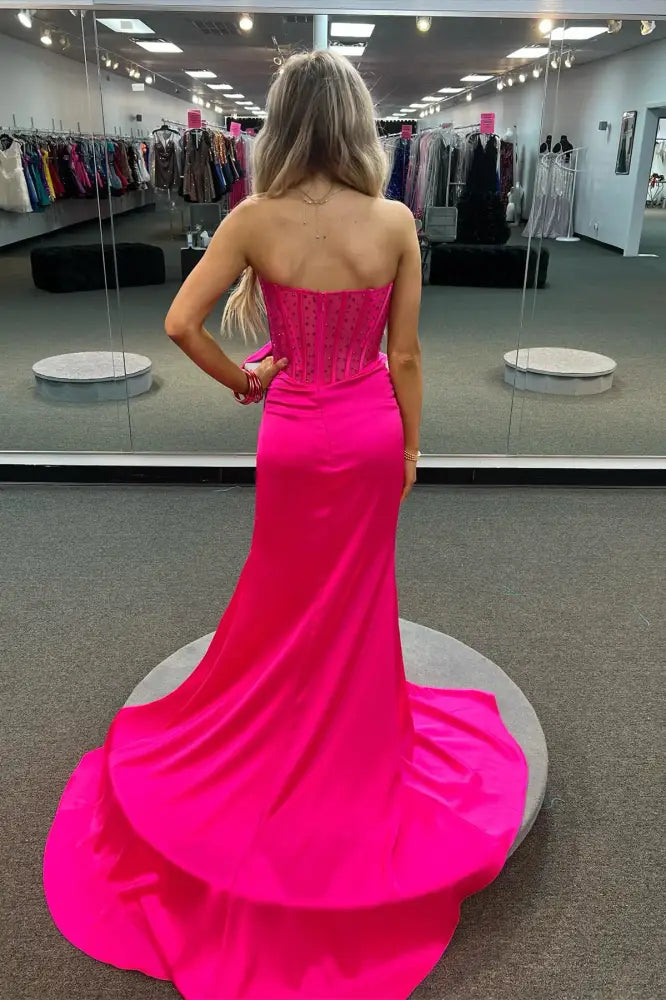 Vibrant Mermaid Sweetheart Strapless Open Back Slit Floor Length Prom Dress