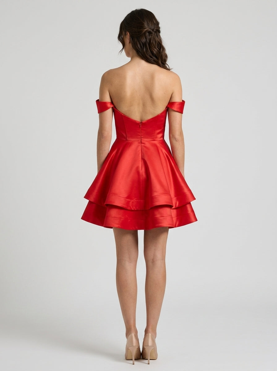 Vibrant A-Line Tiered Off-Shoulder Sweetheart Short Low V-Back Homecoming Dresses