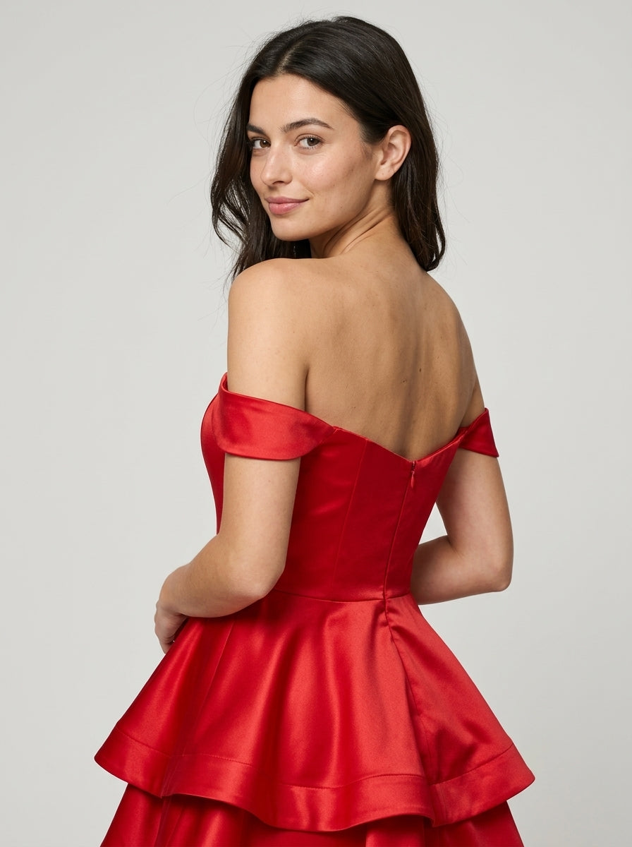 Vibrant A-Line Tiered Off-Shoulder Sweetheart Short Low V-Back Homecoming Dresses