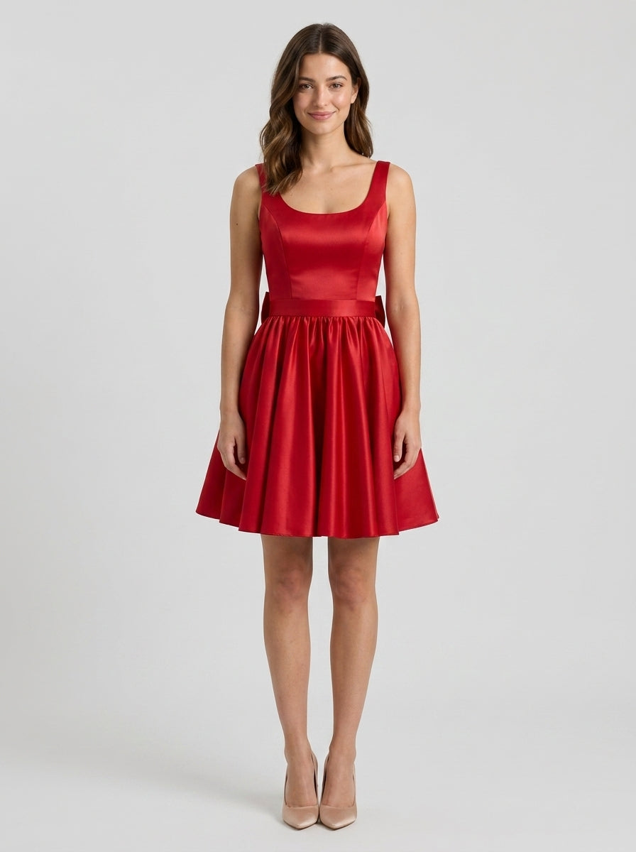 Vibrant Chic A-Line Scoop Neck Sleeveless Bow-Back Above-Knee Homecoming Party Dresses