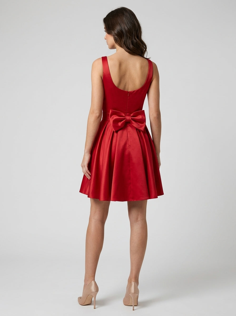 Vibrant Chic A-Line Scoop Neck Sleeveless Bow-Back Above-Knee Homecoming Party Dresses