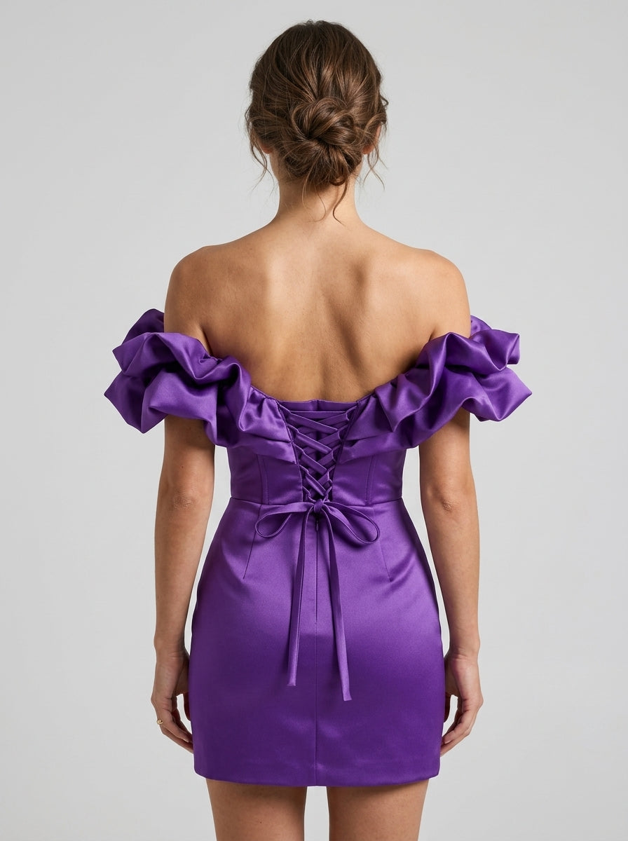 Vibrant Ruffled Off-the-Shoulder Bodycon Lace-Up Back Mini Homecoming Dresses