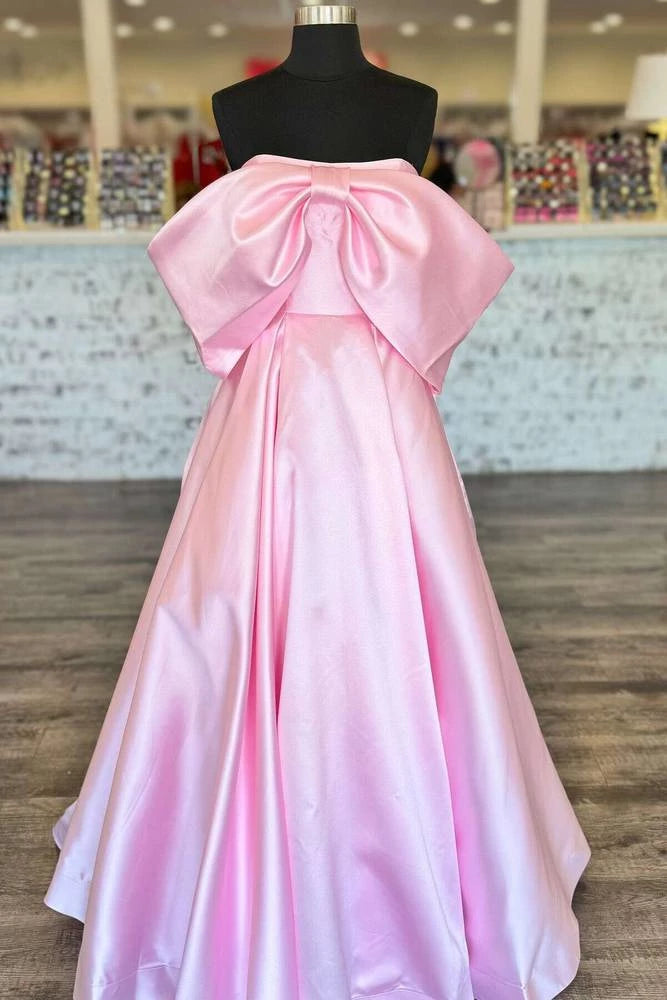 Whimsical A-Line Straight Neck Strapless Open Back Floor Length Prom Dress