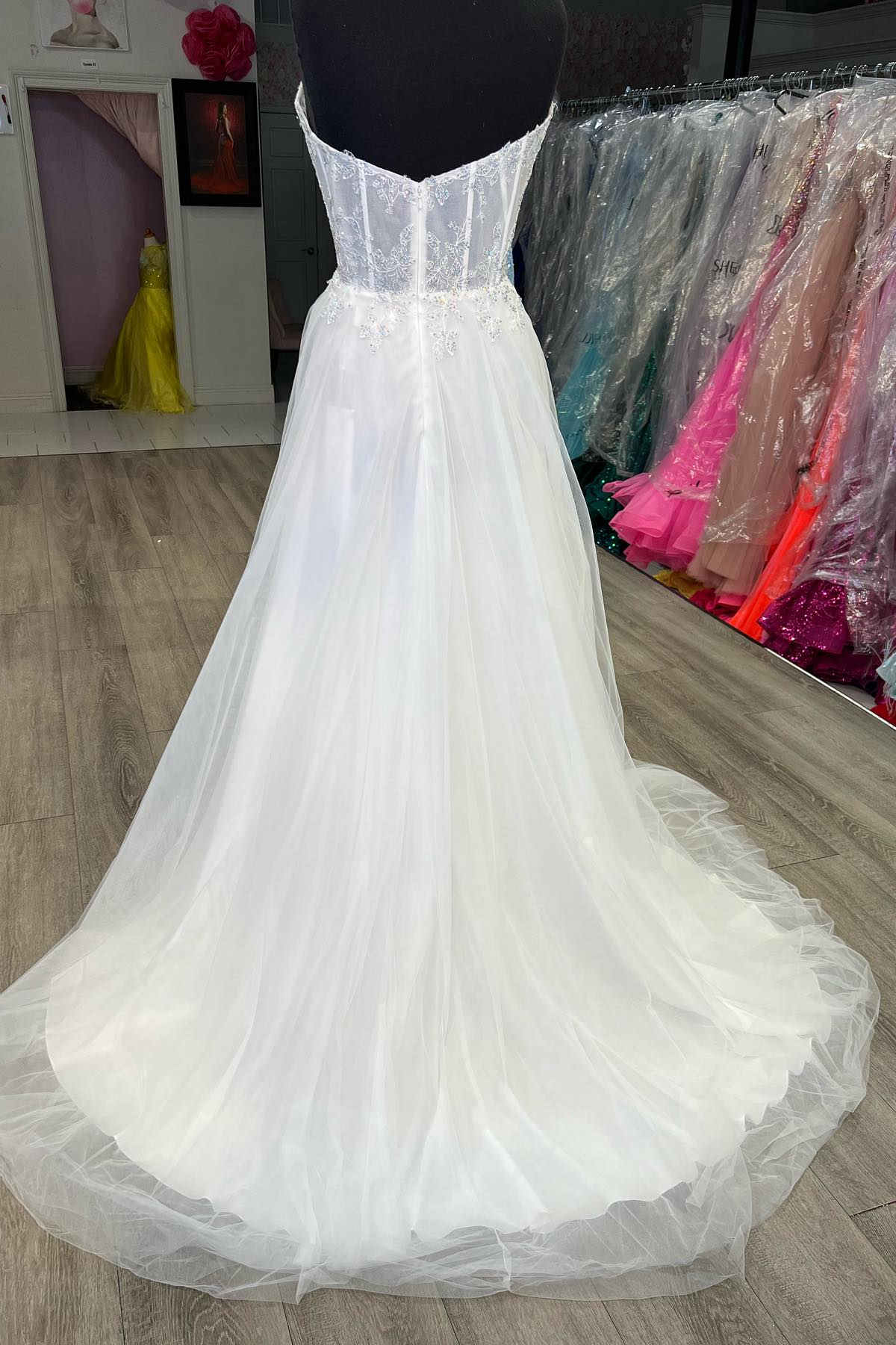 Whimsical A-Line Strapless Sweetheart Beaded Corset Floor-Length Prom Dress