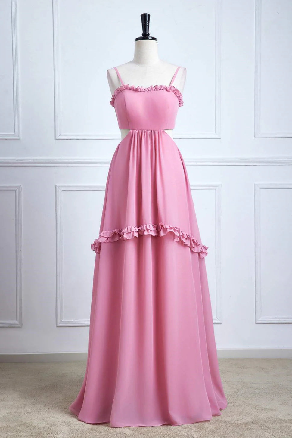 Whimsical Two-Piece A-Line Straight-Neck Spaghetti-Strap Bow-Back Floor-Length Prom Dress