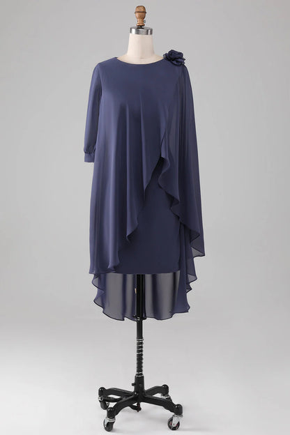 Tight cylindrical spoon beaded knee length chiffon bride mother of bride dresses