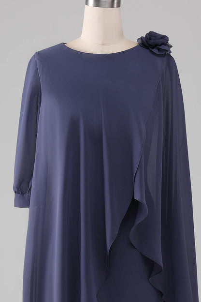 Tight cylindrical spoon beaded knee length chiffon bride mother of bride dresses