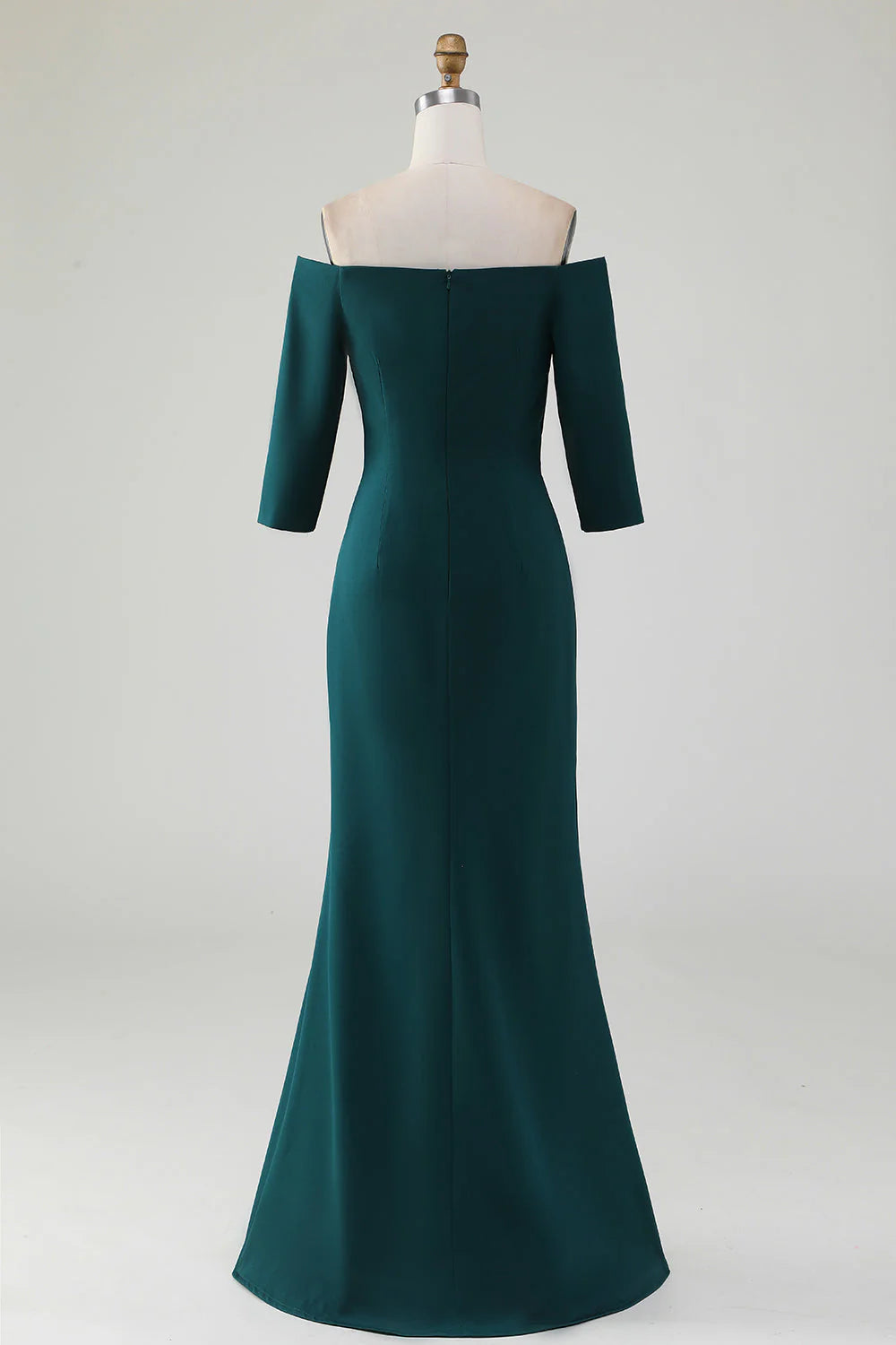 Robe de mariée mère de la mariée vert foncé à volants et épaules dénudées