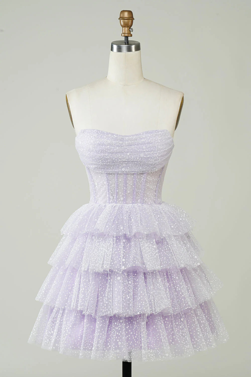 Robe courte de rentrée scolaire à volants, bustier, corset à pois, lilas scintillant