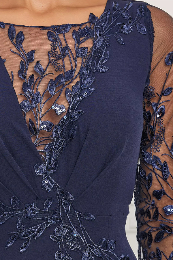 Elegantes Kleid mit V-Ausschnitt und Phantom-Dekor für die Mutter der Braut