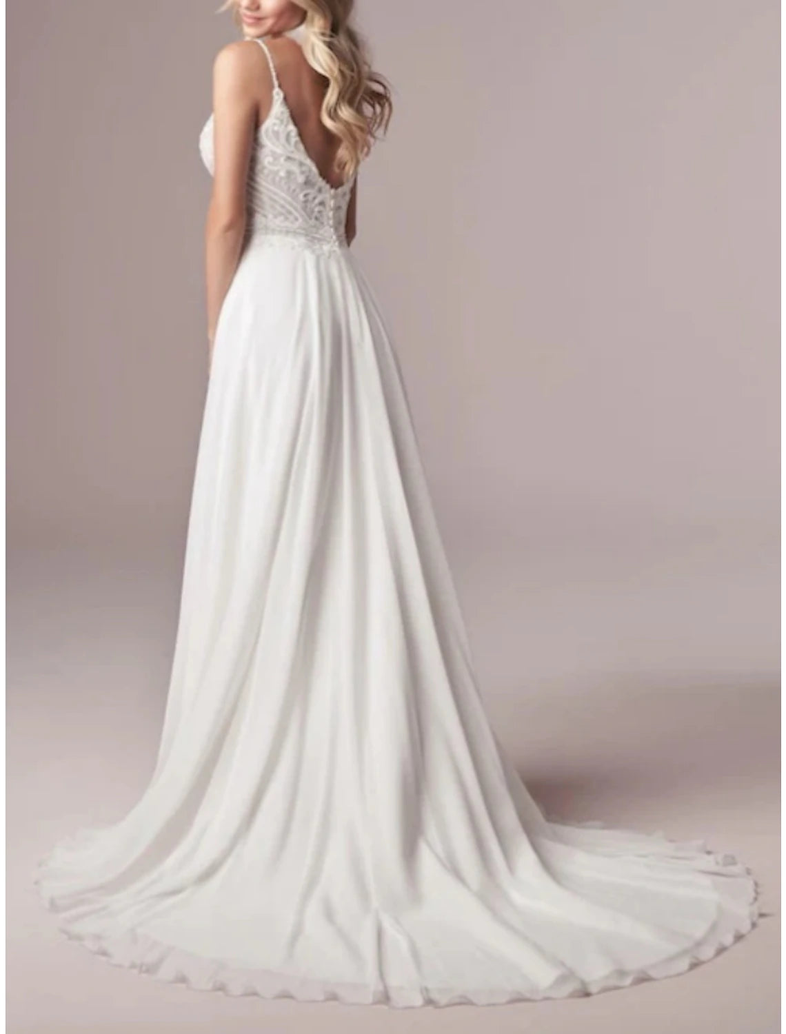 Hall Formale Brautkleider A-Linie Camisole Spaghettiträger Hofschleppe Chiffon Brautkleider mit Falten Split Front