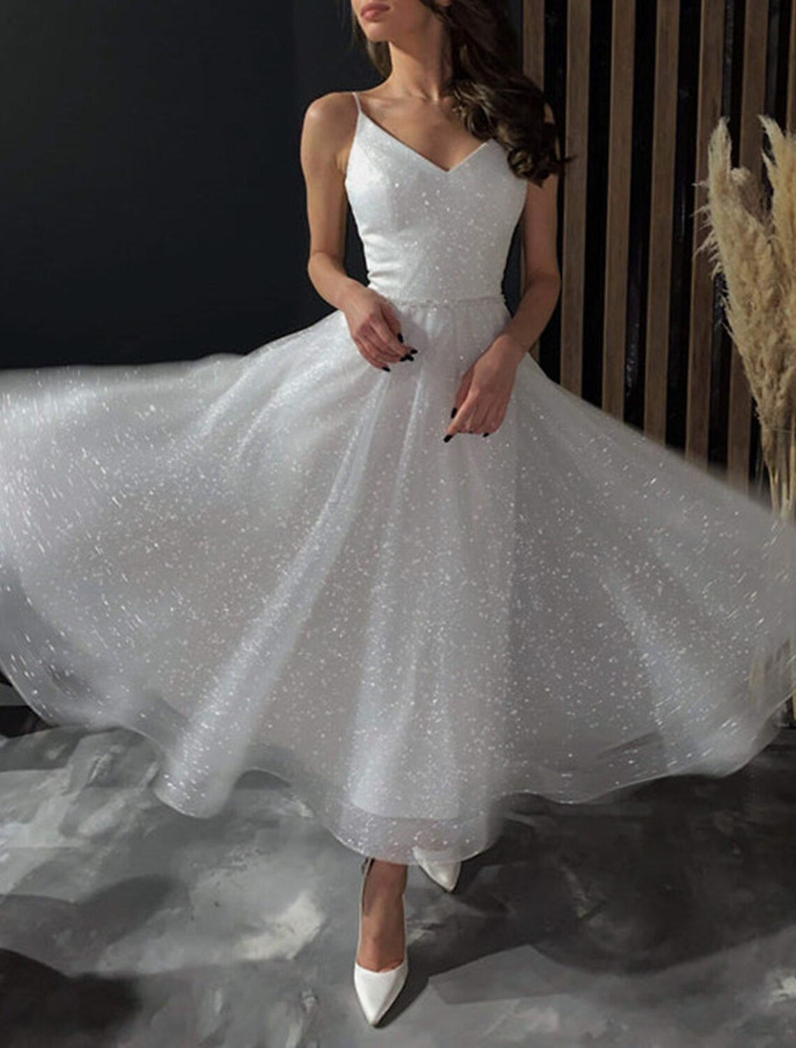 Ball Gown Prom Dresses Glittering Dress Wedding Party Birthday Ankle Length Sleeveless Spaghetti Strap Fall Wedding Reception Tulle with Sequin