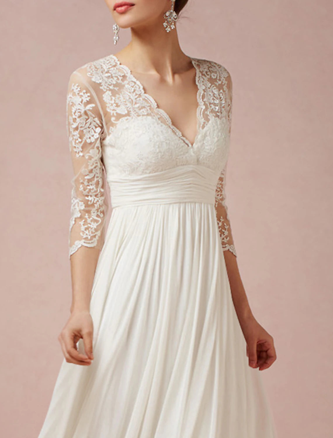 Reife Brautkleider Mantel / Spalte V-Ausschnitt 3/4 Länge Ärmel Asymmetrische Chiffon Brautkleider mit Falten gerüscht