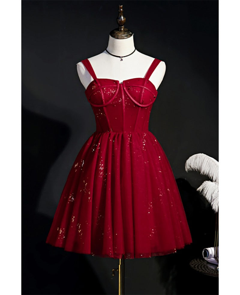 Robe de soirée à paillettes rouge vin noble et sexy sans manches, robe de cocktail courte dos nu avec ceinture rouge vin