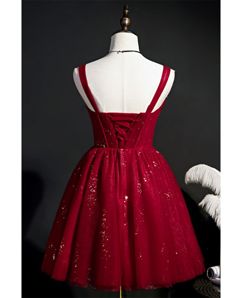 Robe de soirée à paillettes rouge vin noble et sexy sans manches, robe de cocktail courte dos nu avec ceinture rouge vin