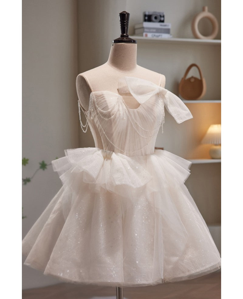 Robe de soirée élégante et sexy en paillettes ivoire, sans bretelles, sans manches, avec perles, robe de cocktail longue en dentelle papillon ivoire