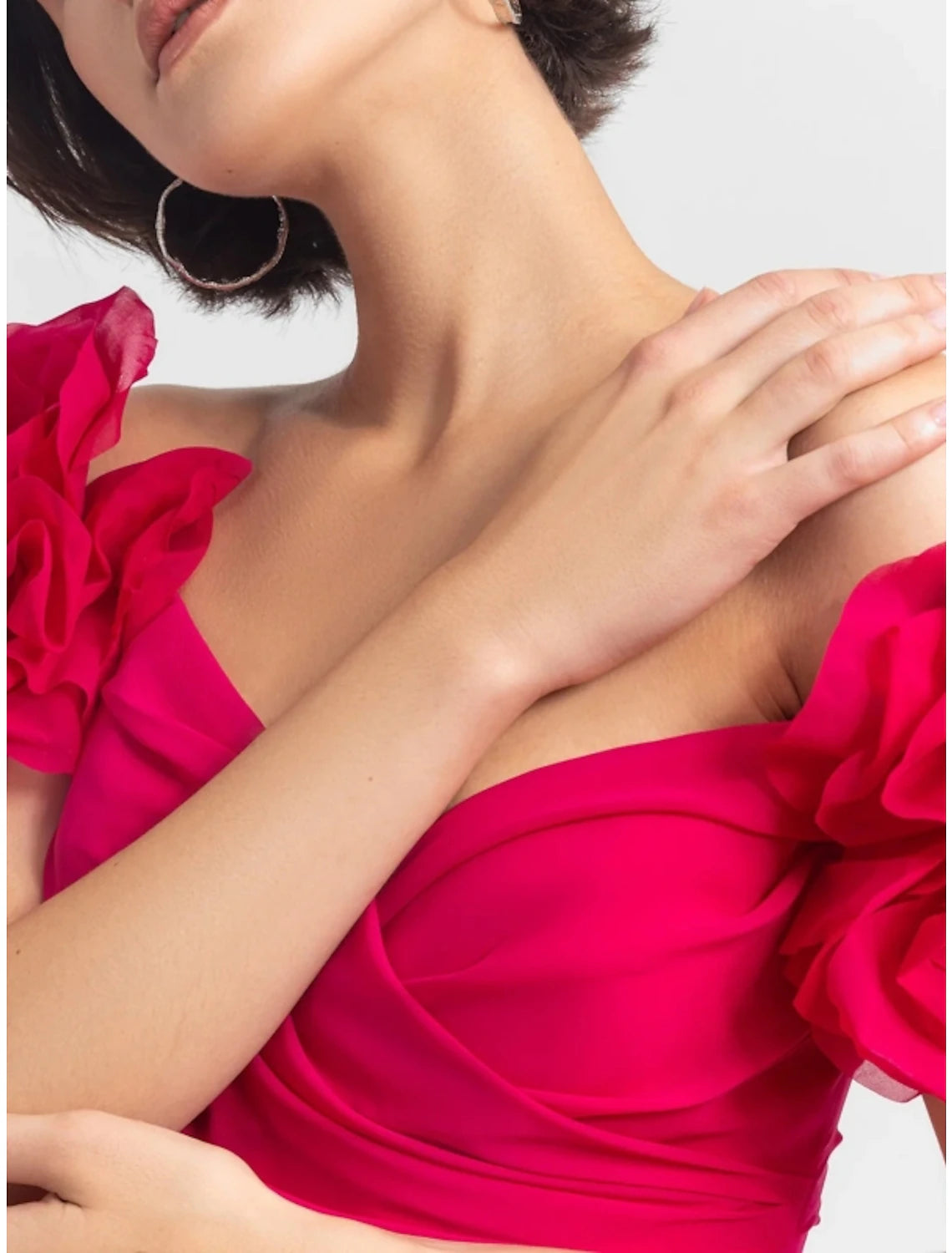 Etuikleid/Säulenkleid, elegantes Abendkleid, formelle Hochzeitsgäste, bodenlang, lange Ärmel, schulterfrei, Stretchstoff mit Schulterblume