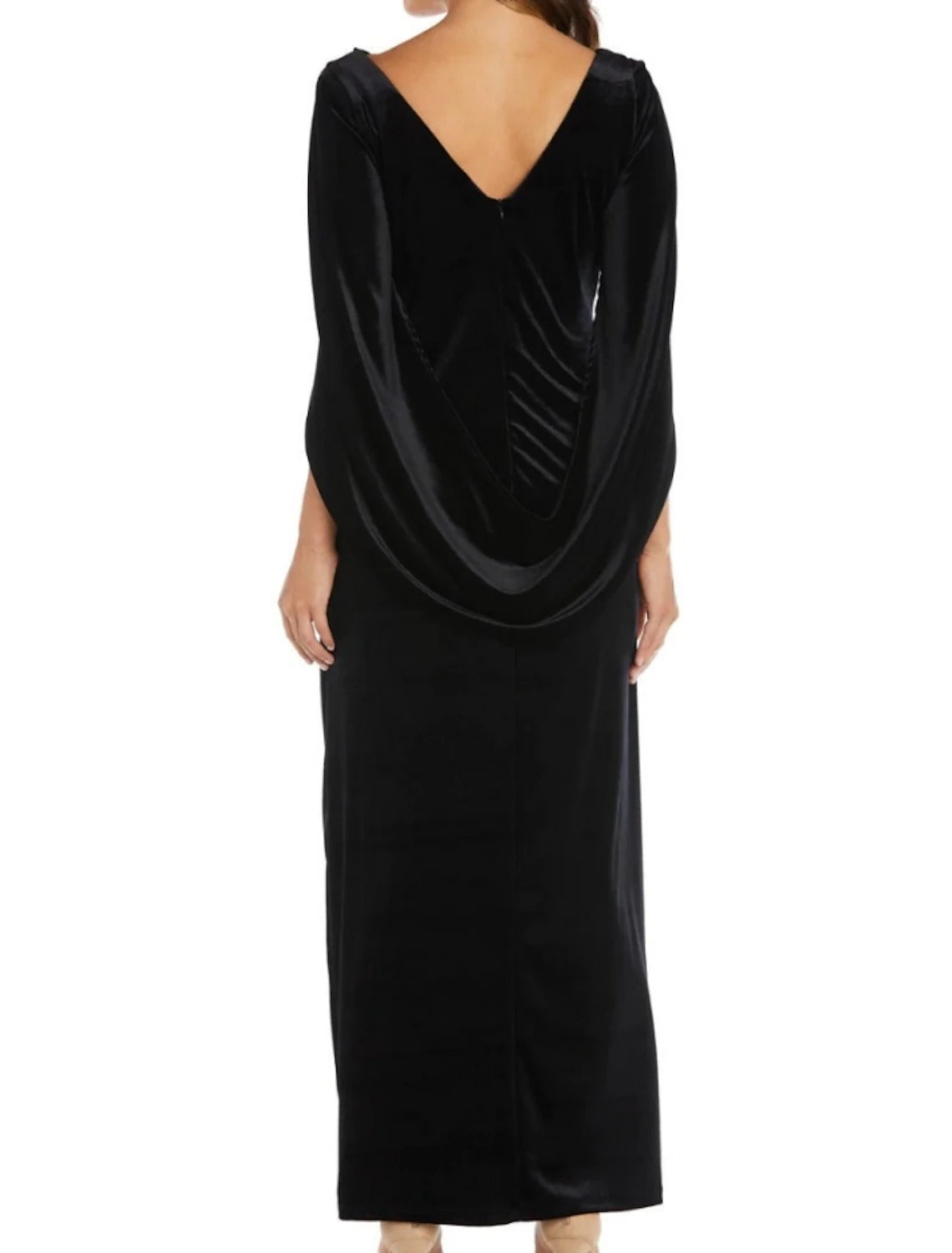 Etuikleid/Säulenkleid für die Brautmutter, elegantes U-Ausschnitt-Kleid für Hochzeitsgäste, knöchellang, Samt, kurze Ärmel, mit Rüschen, einfarbig