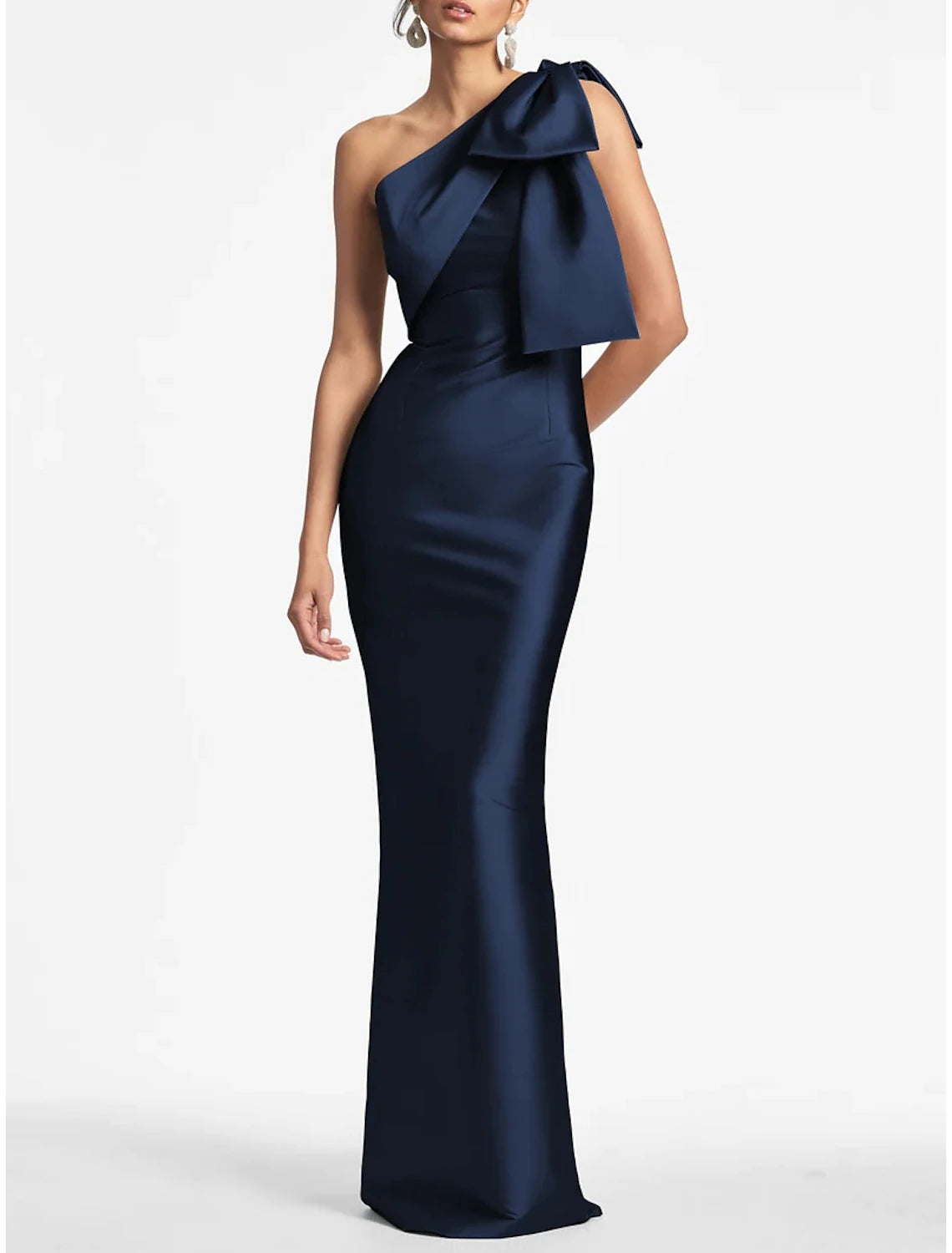 Meerjungfrau Partykleid Abendkleid Elegantes Kleid Formell Herbst Knöchellang Ärmellos Ein Schulter Satin mit Schleife(n) Schlitz