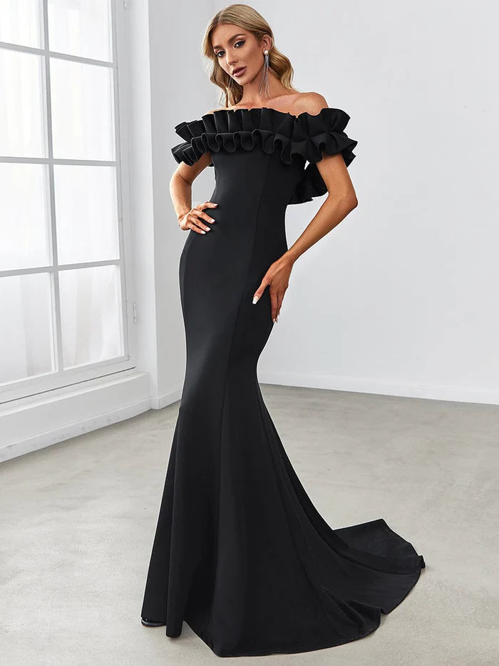 Schulterfreies A-Linien-Meerjungfrauen-Maxi-Abendkleid 