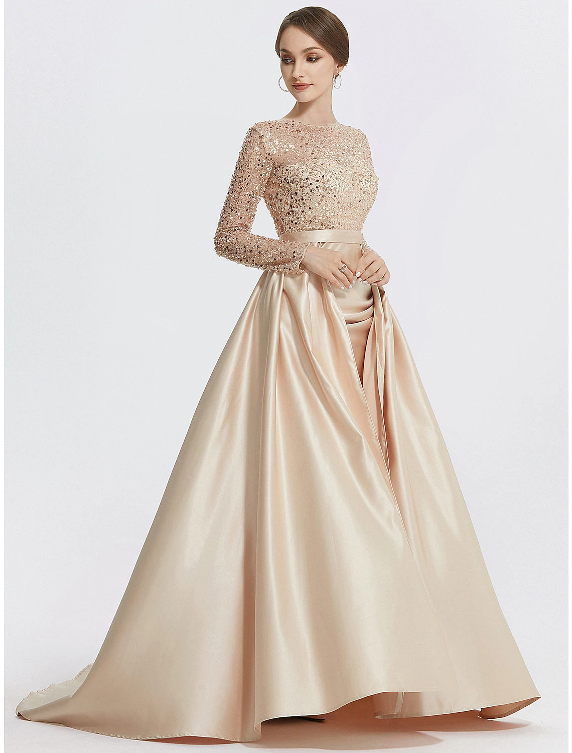 Meerjungfrau/Trompete Abendkleid Elegantes Kleid Formeller Abschlussball Bodenlang Langarm Rundhalsausschnitt Pailletten mit Glitzerpailletten