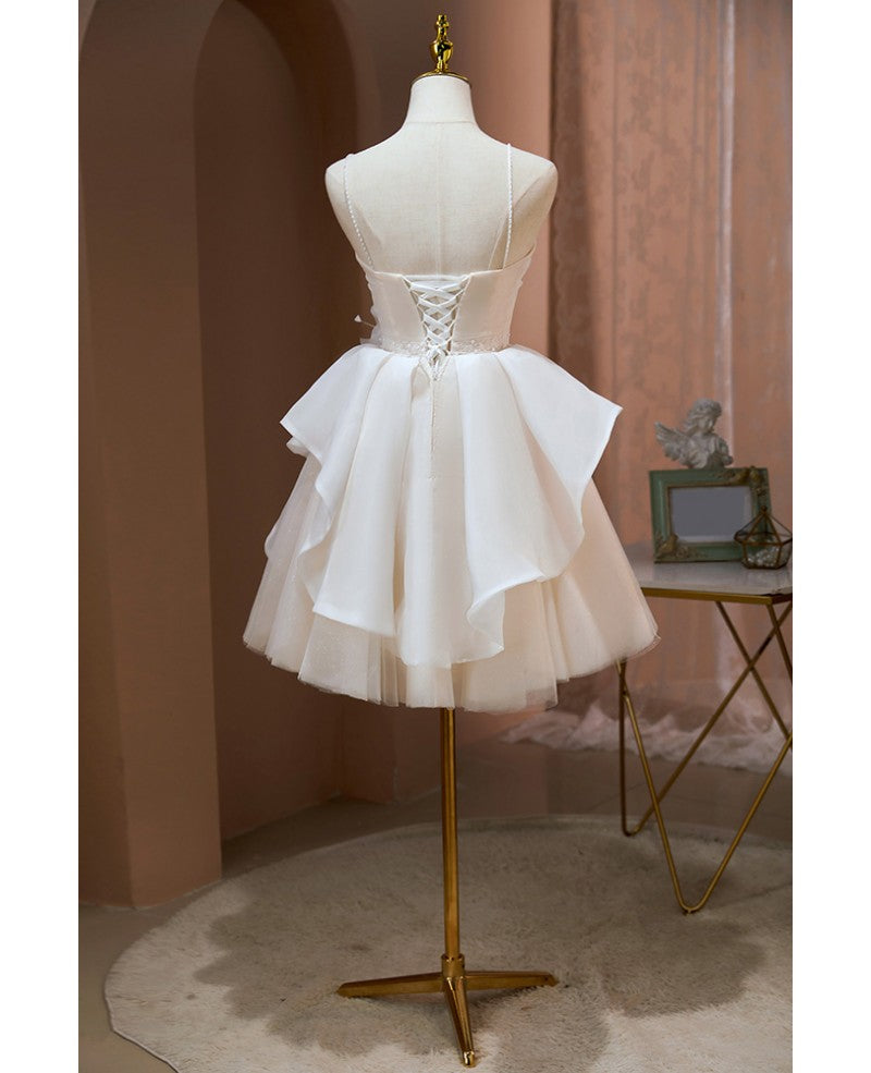 Robe de soirée élégante et sexy en ivoire à fines bretelles, sans manches, avec autocollant, robe de soirée courte et transparente, style princesse ivoire